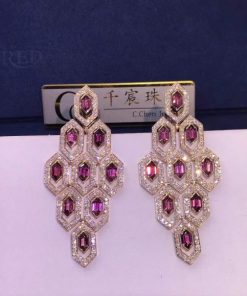 Bulgari Serpenti Earrings Rose Gold Set With Pav?? Diamonds and Rubellite OR857769