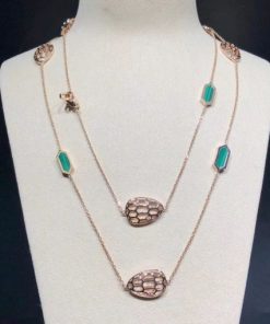 Bulgari Serpenti Openworked rose gold and malachite long necklace 352677