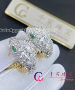 Bulgari Serpenti Platinum and 18K Yellow Gold Diamond Earrings with Emerald Eyes