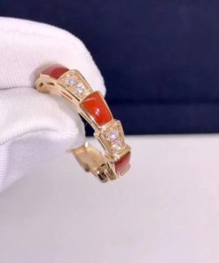 Bulgari Serpenti Ring Rose Gold Carnelian Band Ring 353318