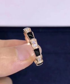 Bulgari Serpenti Ring Rose Gold Diamonds And Onyx AN858710