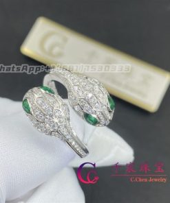 Bulgari Serpenti Seduttori double head ring set with emerald eyes and pav?? diamonds Ref.: 358094