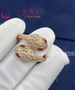 Bulgari Serpenti Seduttori Double Head Ring Set With Rubellite Eyes 358090