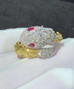 Bulgari Serpenti Snake Ring Diamond & Ruby 18K Yellow Gold