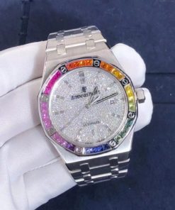 Audemars Piguet Royal Oak 15413BC.YY.1220BC.01 ??Rainbow?? in White Gold with Diamonds & Sapphires
