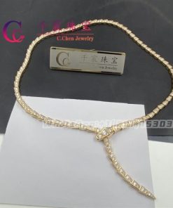 Bulgari Serpenti Viper Yellow Gold Full Diamond Pave Snake Necklace
