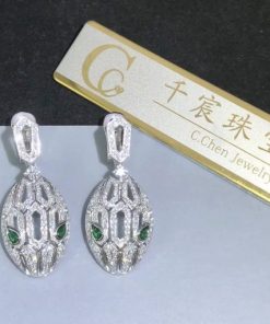 Bvlgari Serpenti Earrings White Gold Full Diamond Pave 352756