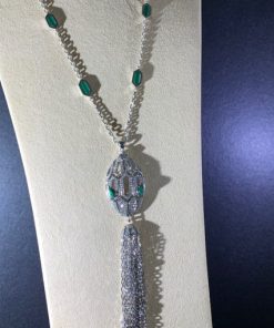 Bvlgari Serpenti Necklace White Gold Diamonds and Malachite