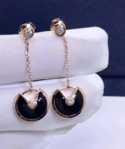 Cartier Amulette De Cartier Earrings, XS Model Onyx Rose Gold B8301239